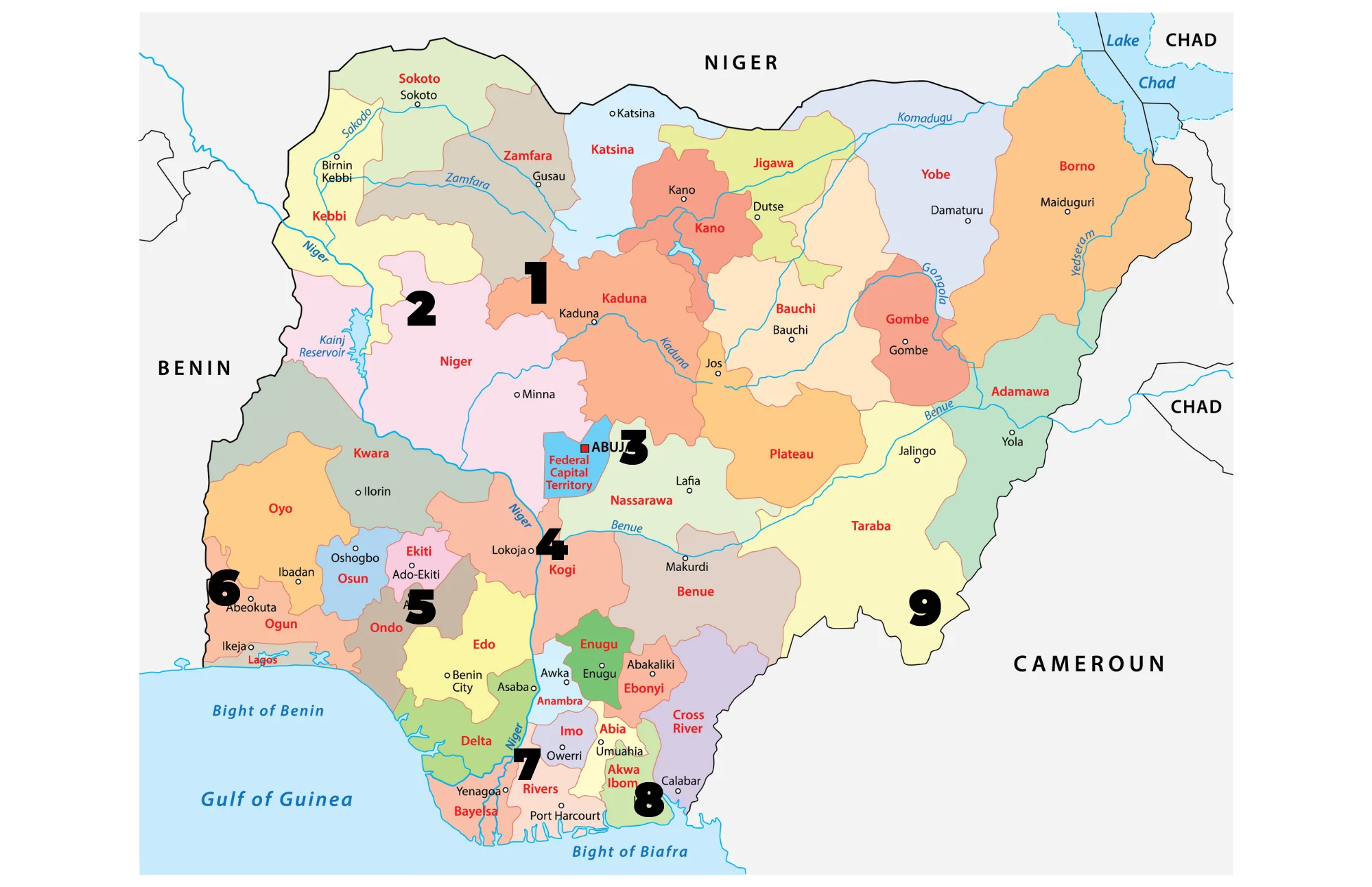  1. Kaduna State: Kachia Grazing Reserve, 60 nomadic school supported by SFA  2. Niger State: Bobi Grazing Reserve, 7 SFA schools, 1 FM church  3. Nasarawa State: City of Refuge for converts from Islam, 2 SFA schools, 1 clinic, 1 FM church  4. Kogi State: Ero Mountain Grazing Reserve, 3 schools, 3 FM churches, 1 clinic  5. Ondo State: 1 school  6. Ogun State: Lafiya Grazing Reserve, 1 school, 2 clinics  7. Rivers State: 1 school, 1 FM church  8. Akwa Ibom State: 4 SFA schools, many FM churches  9. Taraba State: 60 nomadic schools (on the Mambila Plateau!) supported by SFA    Note: We have a close relationship w/ the Nigerian Free Methodist Church, in an effort to build God’s kingdom in Nigeria! SFA does not give monetary monthly support, but we often support churches through new construction and building repair, purchasing land, funding church repairs, etc. 