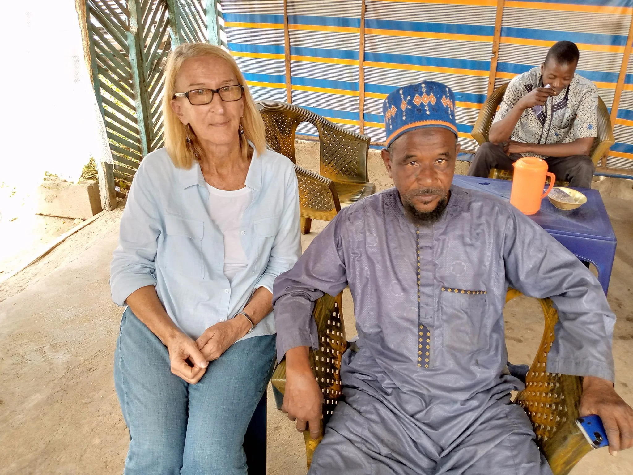  Pictured is Director Phyllis Sortor with Alhaji Jouro, a STRONG advocate of education for Fulani children. Four of his kids are presently at Hope Academy, Emiworo. Jouro, a Fulani chief living some distance from Hope Academy, has offered SFA land and requested a school in his area for the over one hundred children living there. How can we say no?! 