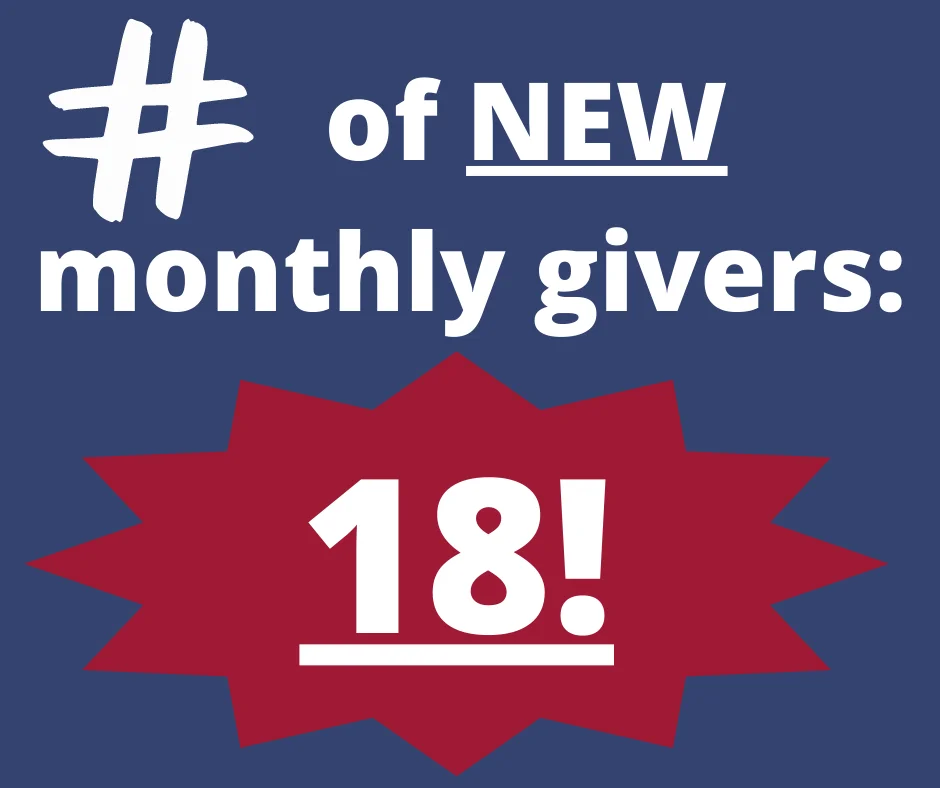   God is MOVING! He is meeting our needs!   THANK YOU Dwight, Virgil, Richard, Craig, Bethany, Jerry, Judy, Anonymous - $500/mth!  for your monthly gifts! WOOP WOOP!! 